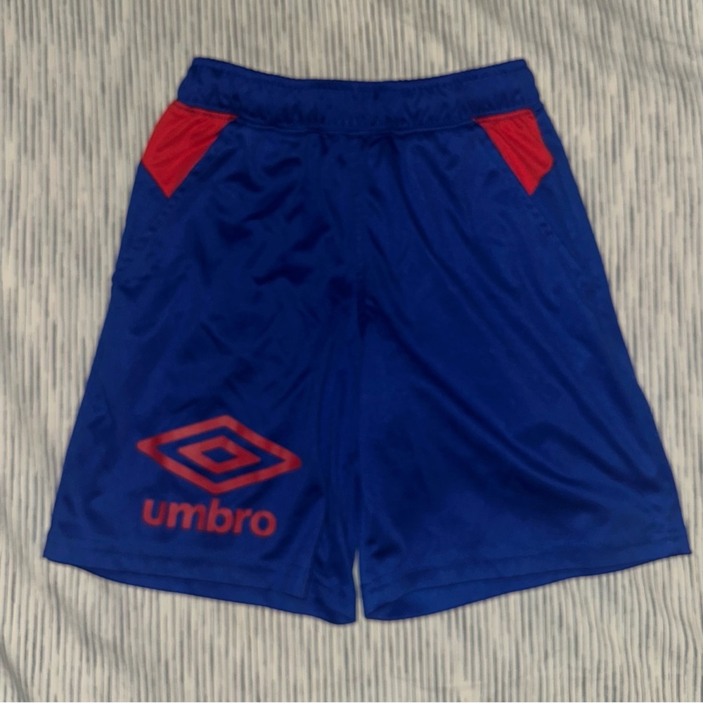 UMBRO Kids Athletic Shorts in Blue with Red Accents